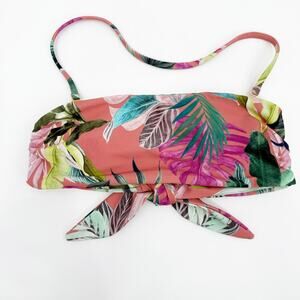 BASTA SURF Bikini Top Size Small NEW Tropical Leaf Print NWOT Tie-Front Bandeau